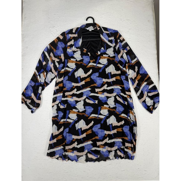 Nine West Dresses & Skirts - Nine West Womens XXL Blue Black Abstract Brushstroke Pleated Chiffon Shift Dress